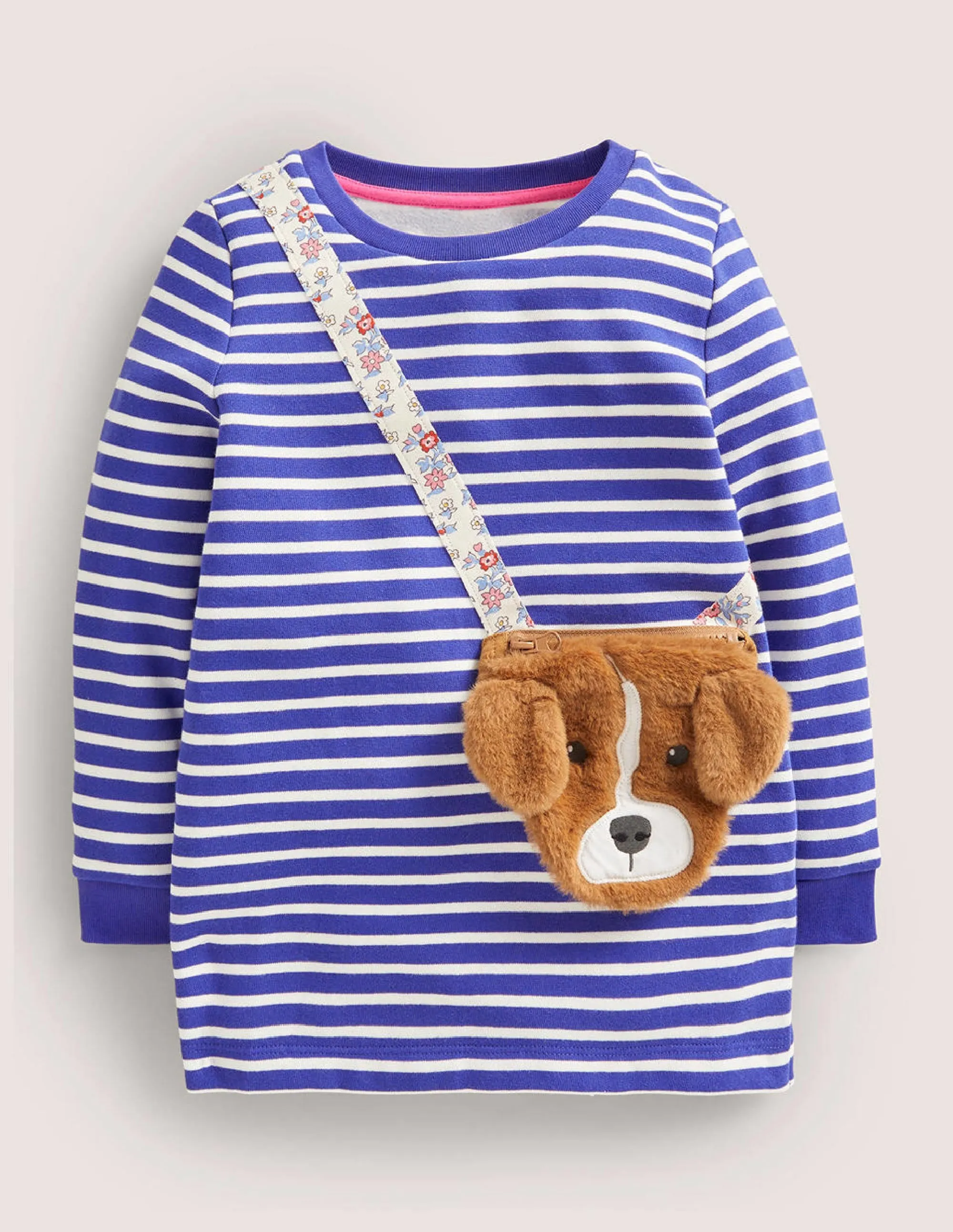 Appliqué Pocket Tunic-Bluing Blue/Ivory Dog