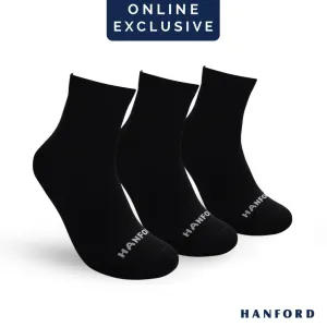 Hanford Men Ladies Teens Casual Everyday Comfort Cotton Ankle Socks Arlan - White Black (3pairs)