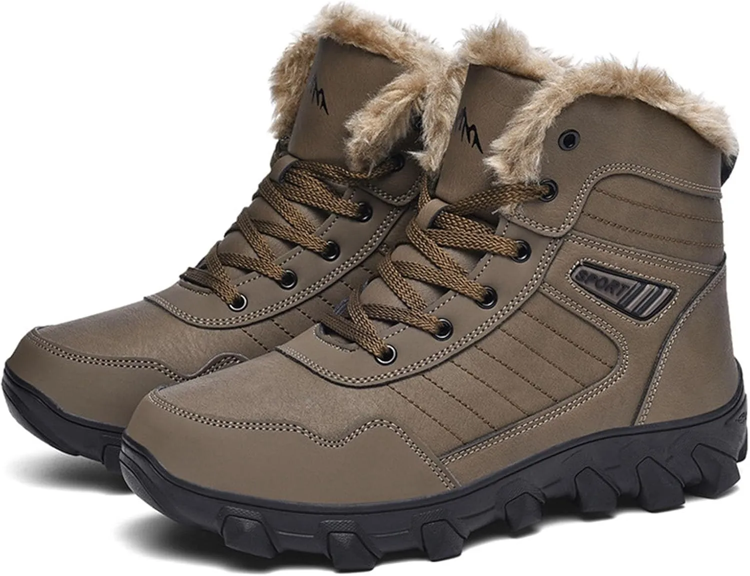 Men Work Boots Soft Toe Hiking Sneakers Warm Fur Lined Women Workout Shoes Business Casual Waterproof Outdoor Shoes Leather Comfortable Hike Grounded Footwear