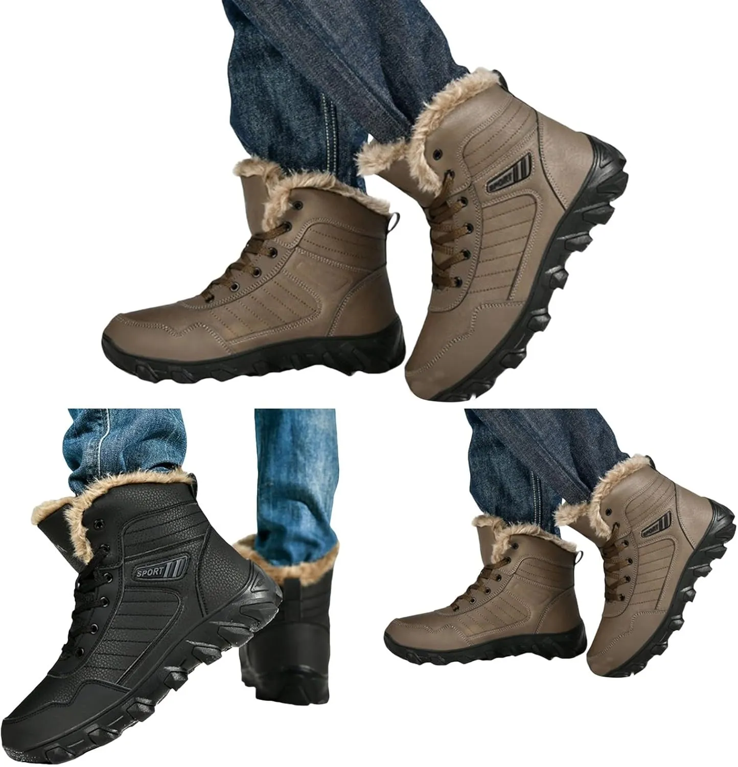Men Work Boots Soft Toe Hiking Sneakers Warm Fur Lined Women Workout Shoes Business Casual Waterproof Outdoor Shoes Leather Comfortable Hike Grounded Footwear