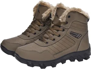 Men Work Boots Soft Toe Hiking Sneakers Warm Fur Lined Women Workout Shoes Business Casual Waterproof Outdoor Shoes Leather Comfortable Hike Grounded Footwear