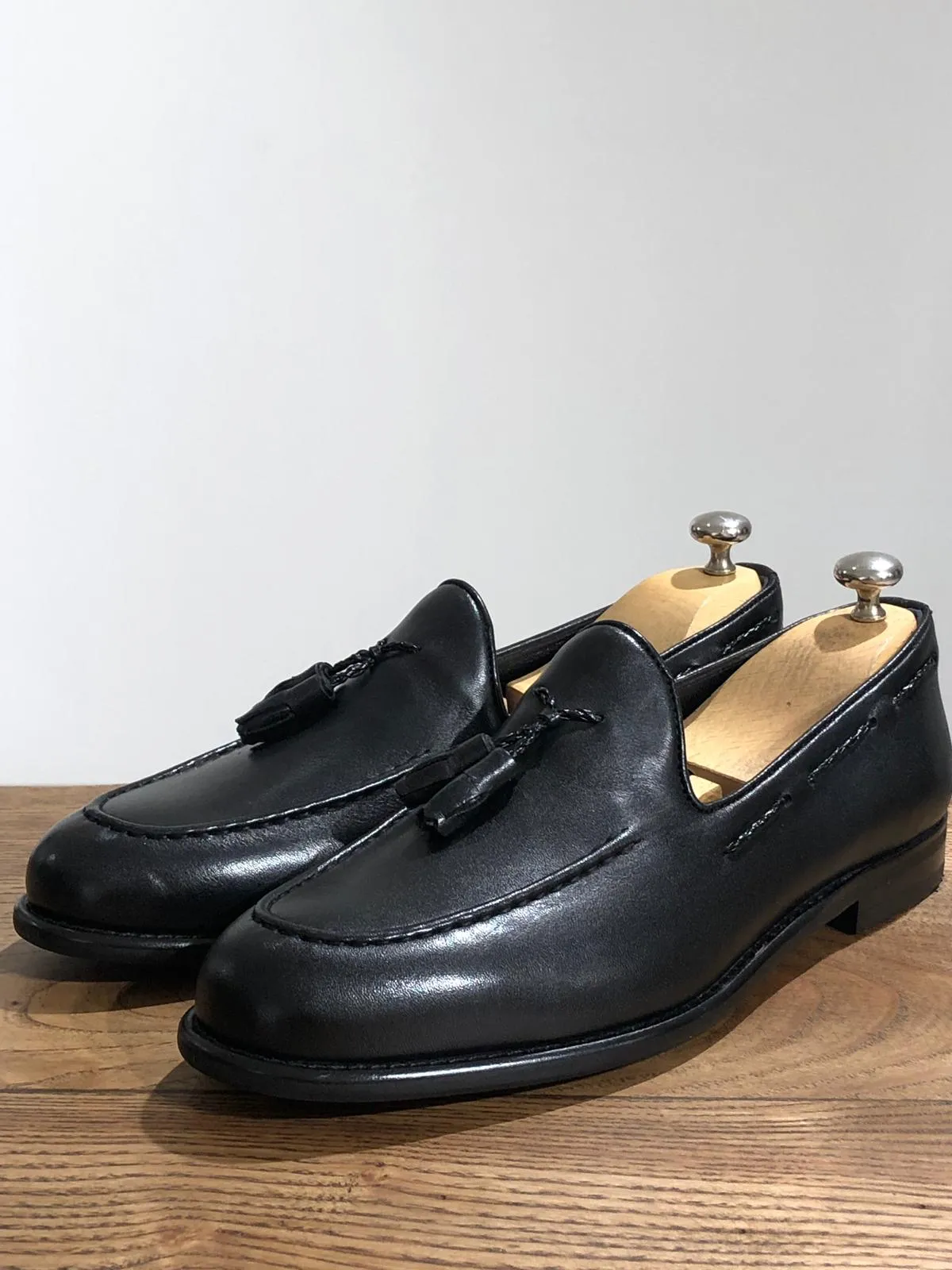 Tasseled Leather Black Loafers