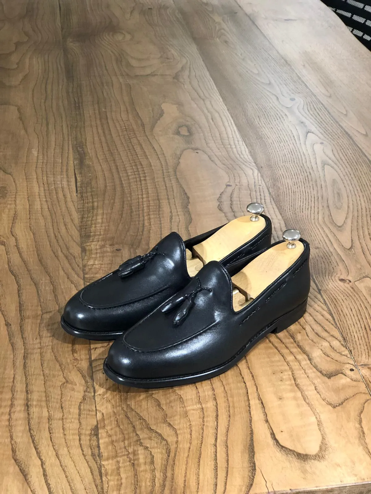 Tasseled Leather Black Loafers