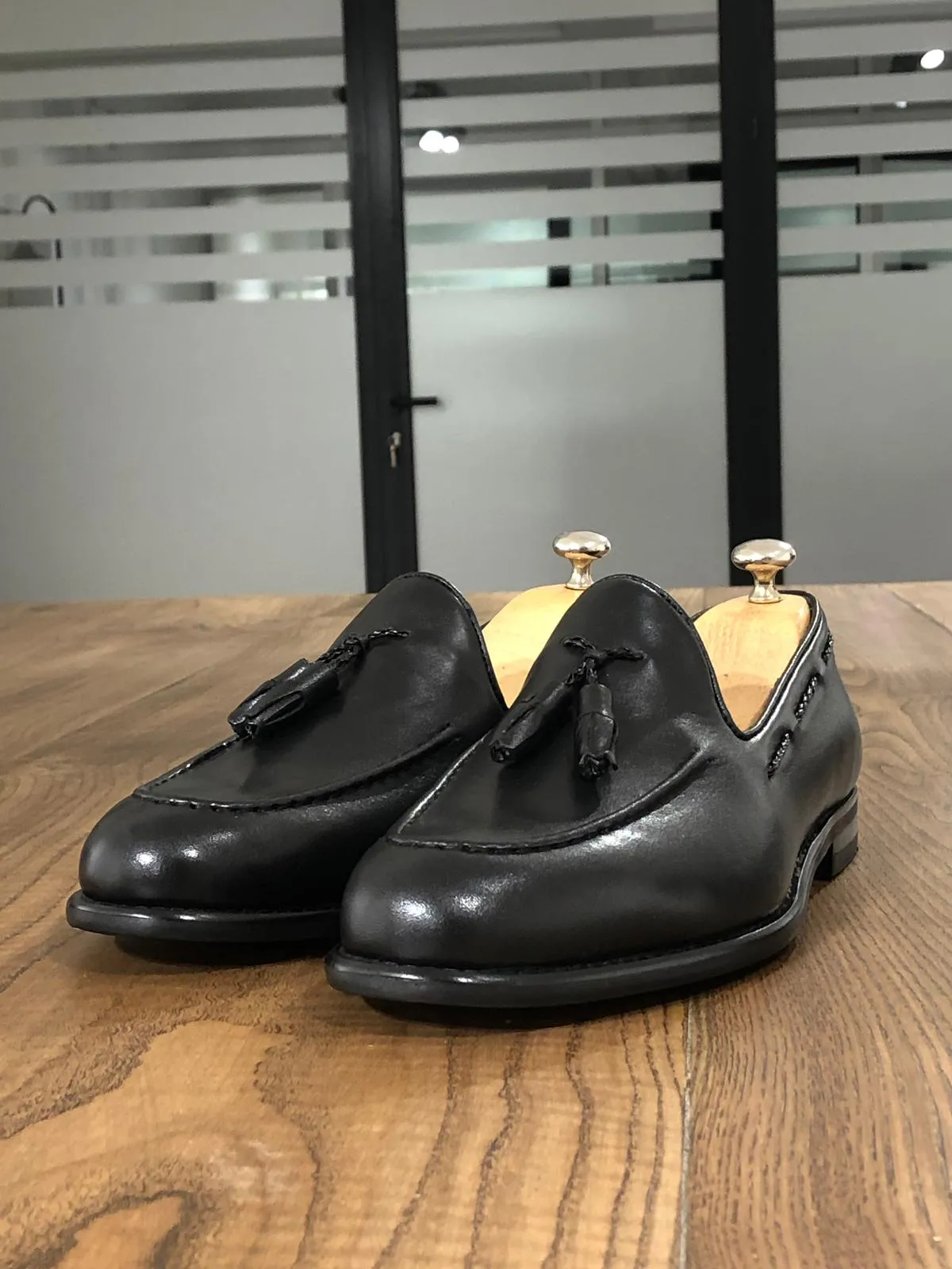 Tasseled Leather Black Loafers