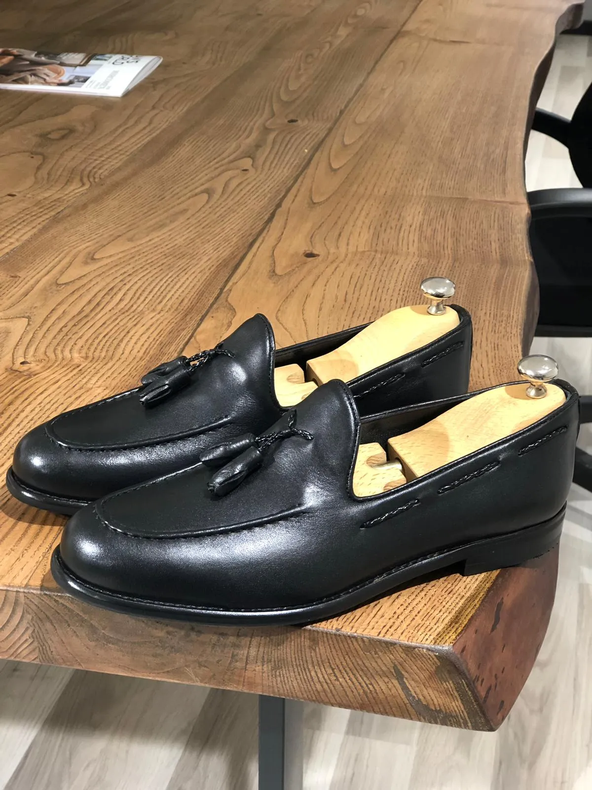Tasseled Leather Black Loafers